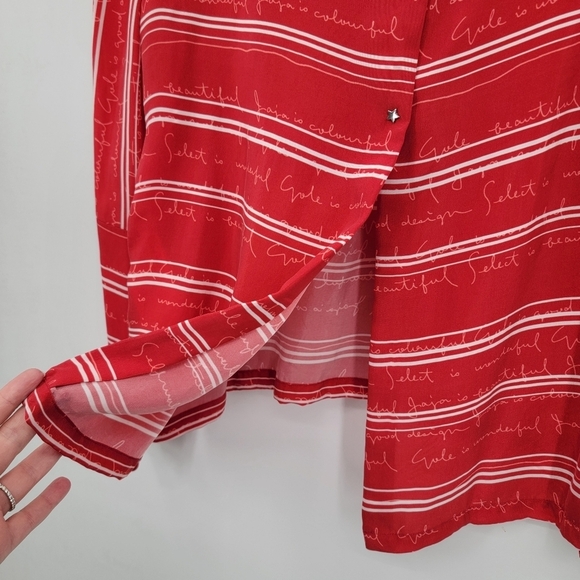 Maje Womens Medium Red White Stripe Split Back Star Snap Long Sleeve Blouse - Picture 10 of 16